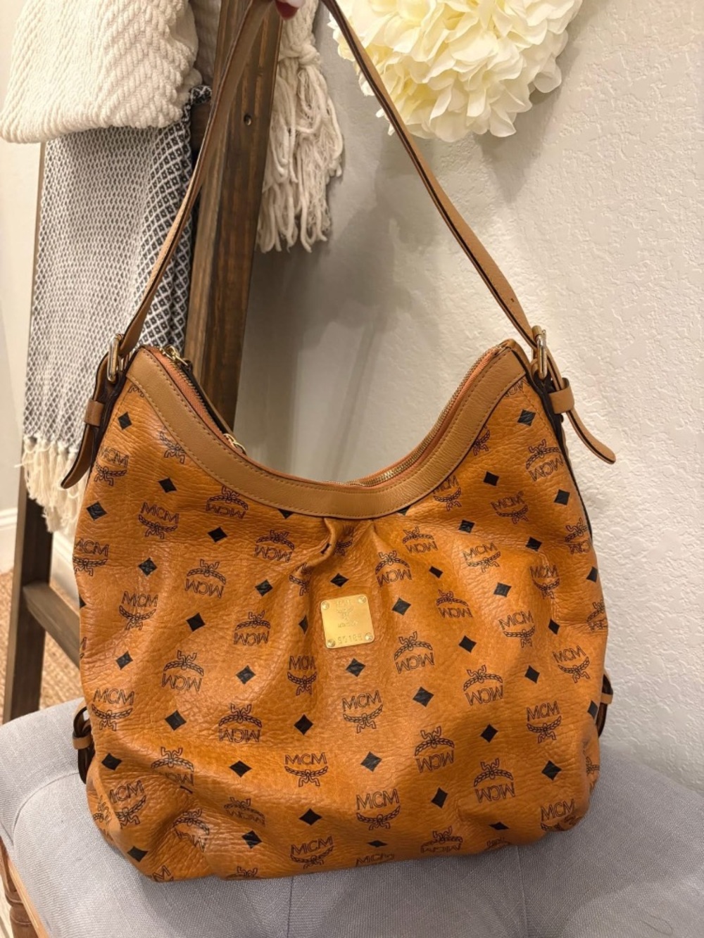 MCM Cognac Visetos Monogram Hobo Bag